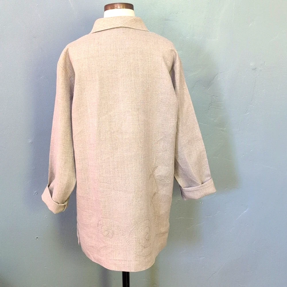 VTG Irish linen oatmeal oversized embroidered neutral jacket. EDWARD. Large. - Picture 6 of 12